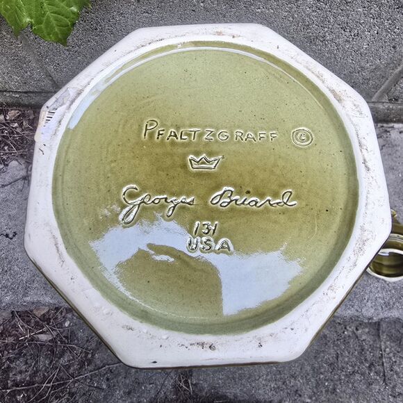 Vintage Georges Briard Pfaltzgraff Green Coffee Pot Carafe w/ Lid 13"x9"x6.5" - Picture 7 of 7